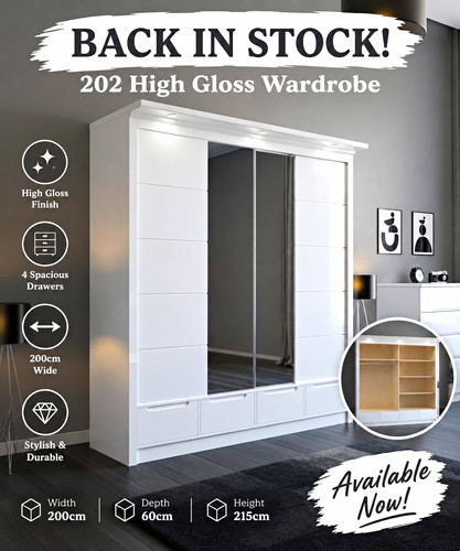 High gloss white mirrored - high,