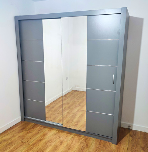 Grey freestanding wardrobe - wardrobe, 2